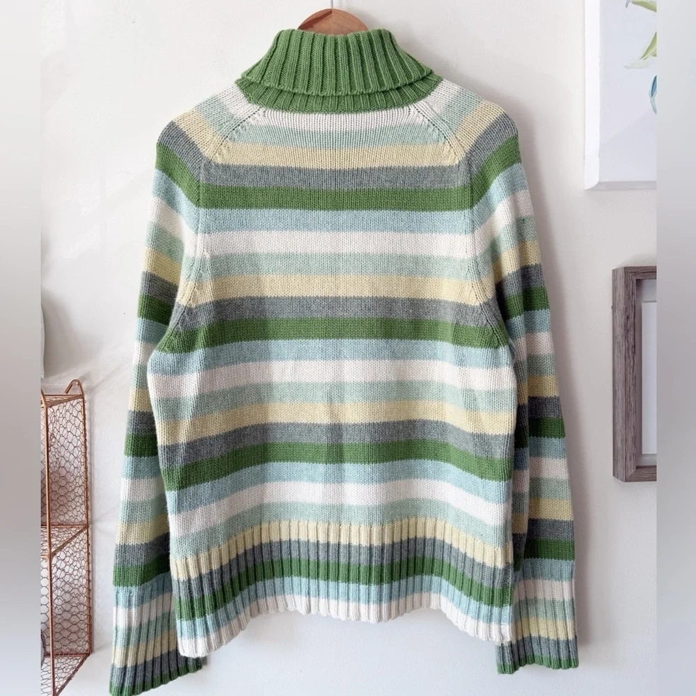 GAP 2003 Y2K Striped Turtleneck Sweater Green Cream Wool Blend XL Hong Kong - Picture 3 of 13